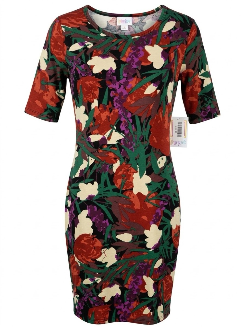 LuLaRoe Bold Floral Midi Dress in Red, Green & Cream